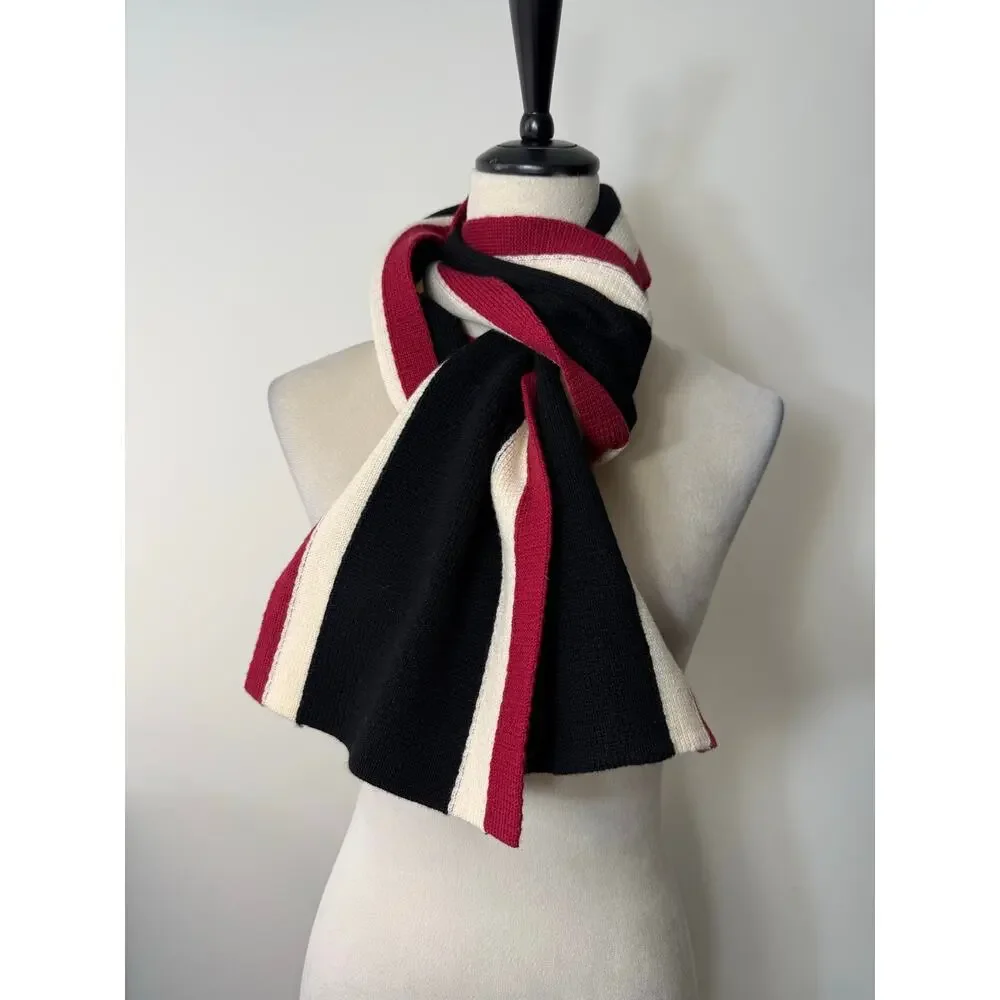 Banana Republic 100% Wool Stripe Knit Scarf Red Black Ivory
